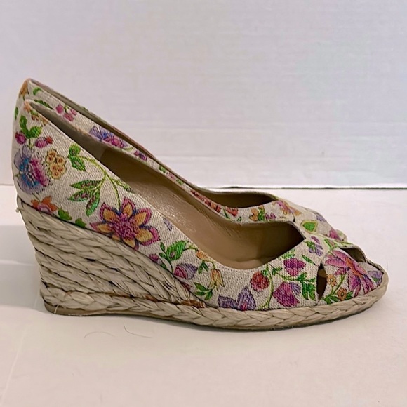 STUART WEITZMAN Floral Wedge Espadrille Peep-Toe Shoes 8.5 - Picture 2 of 12